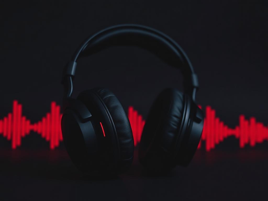 Headphones with red audio waveform